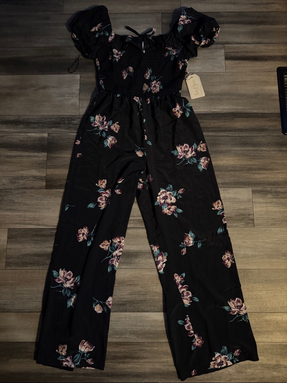 Dry Goods Black Floral Off-Shoulder Romper Jumpsuit
